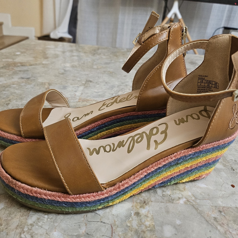 Sam Edelman Tan Rainbow Wedge Sandals